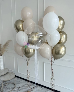 Шары на выписку с баблс шаром и перьями