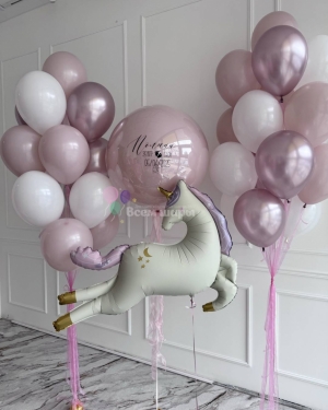 Шары на выписку для девочки с единорогами