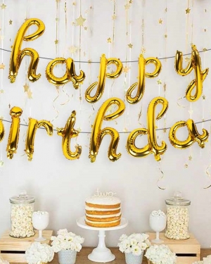 Буквы из фольги Мини-Надпись Happy Birthday (курсив), Золото