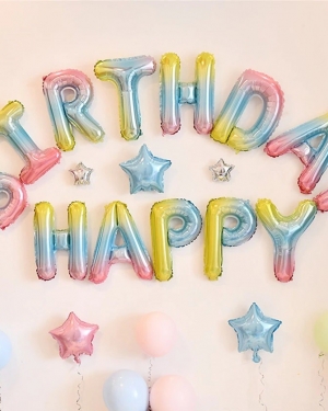 Буквы из фольги Мини-Надпись Happy Birthday, Нежная радуга, Градиент