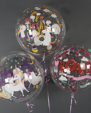 Шар Deco Bubble, Единороги, Прозрачный