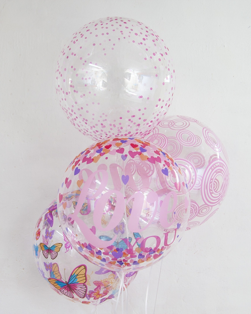 Шары Bubbles, Розовые, Ассорти