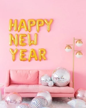 Набор шаров-букв Мини-Надпись Happy New Year, Золото