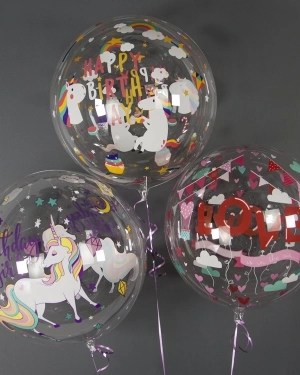 Шар Deco Bubble, Единороги, Прозрачный